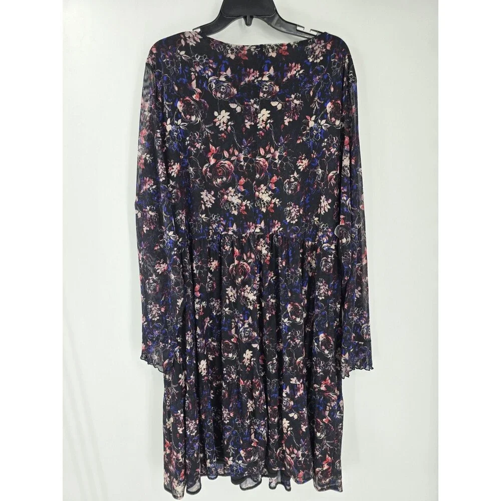 Torrid Plus Size Ruffled Mini Dress Mesh Dark Floral Black Skater Babydoll Dress